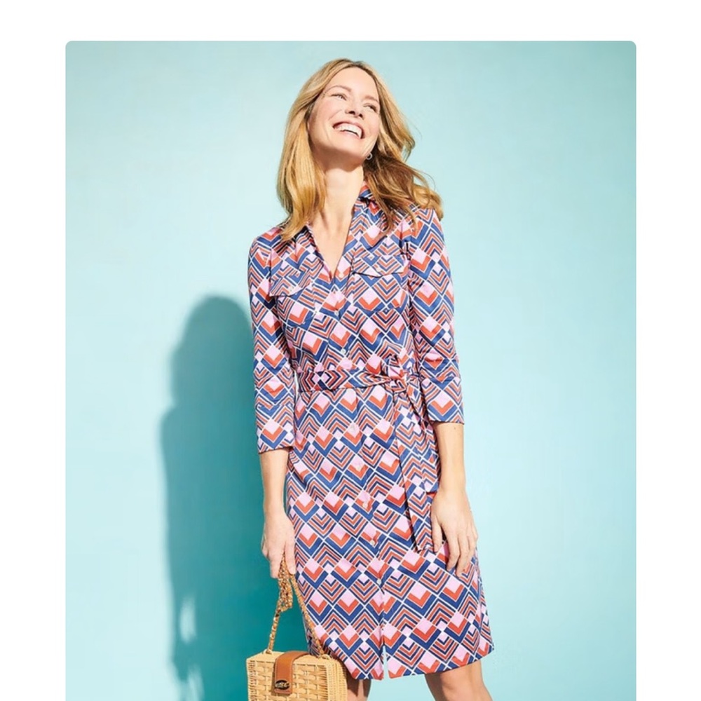 J. McLaughlin Pink, Navy & Red Geometric Shirt Dress - Picture 5 of 6
